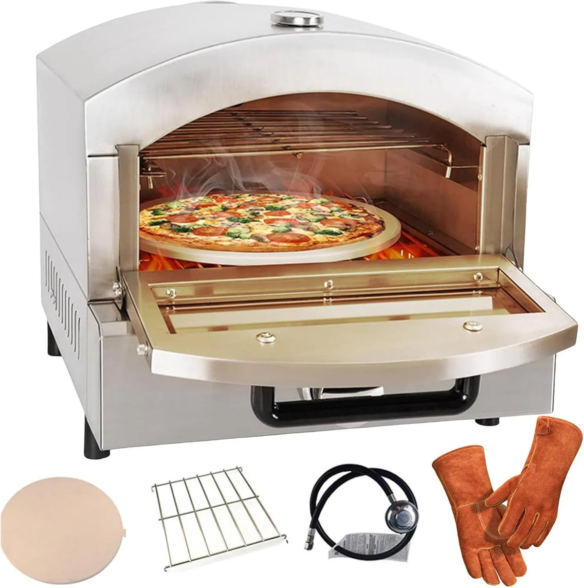 forplubossmmp Pizza forno elétrico, grelha, profissional, 2 zonas de temperatura, aço inoxidável, fornos de pizza de dois estágios, controlo do detector
