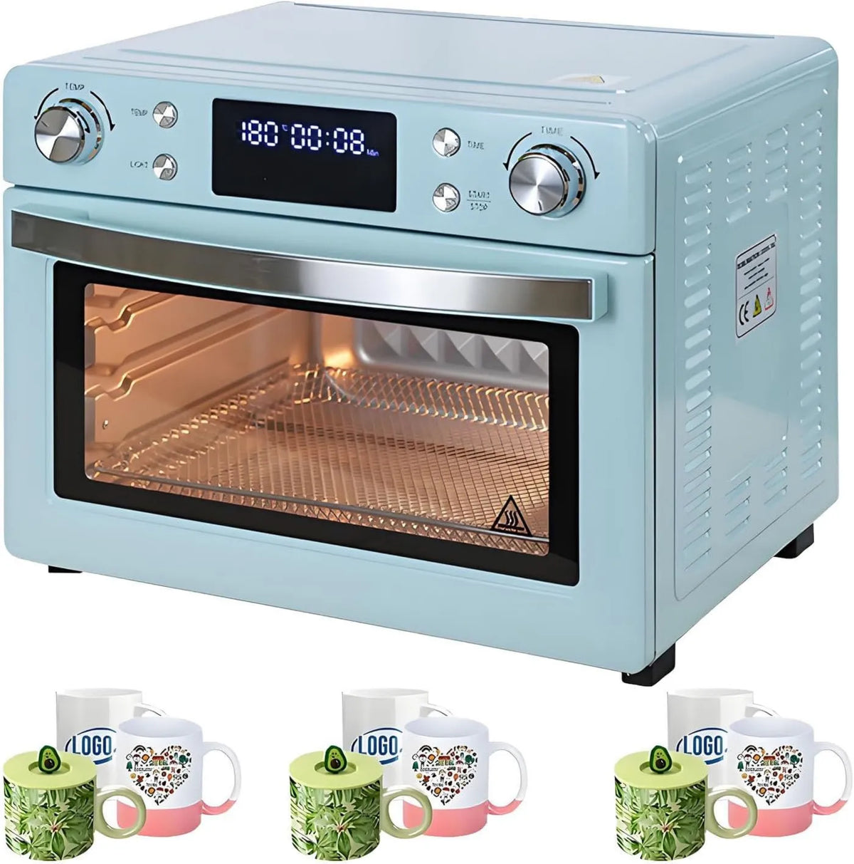 AiODiO Forno elétrico, 30 L, 1400 W, 360 ° Aquecimento uniforme, canecas e canecas. 30L, Forno de convecção, com ecrã digital, para a Sublimação de