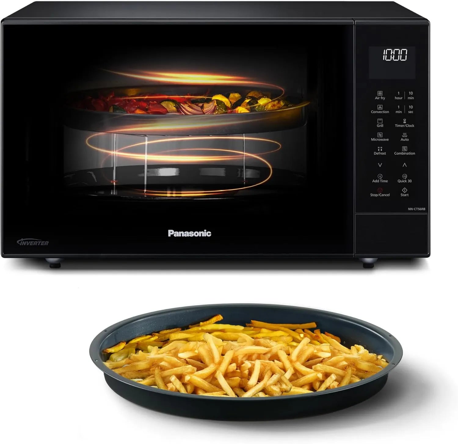 Panasonic NN-CT56RBEPG 4-em-1 Microondas, 27 L, 1000/1300 W, 19 programas, grelha, inversor, microondas, preto, calor Turnável, cesta