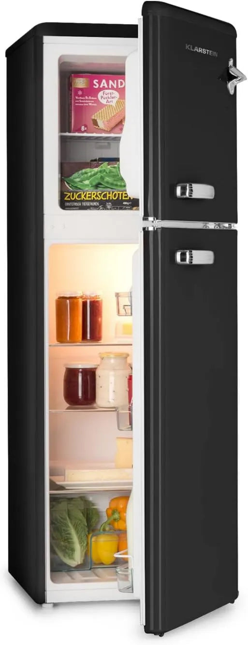 KLARSTEIN Congelador, 41 dB, armário congelador, preto, KLARSTEIN Audrey Retro - Frigorífico-retro combinado congelador, capacidade de refrigeração