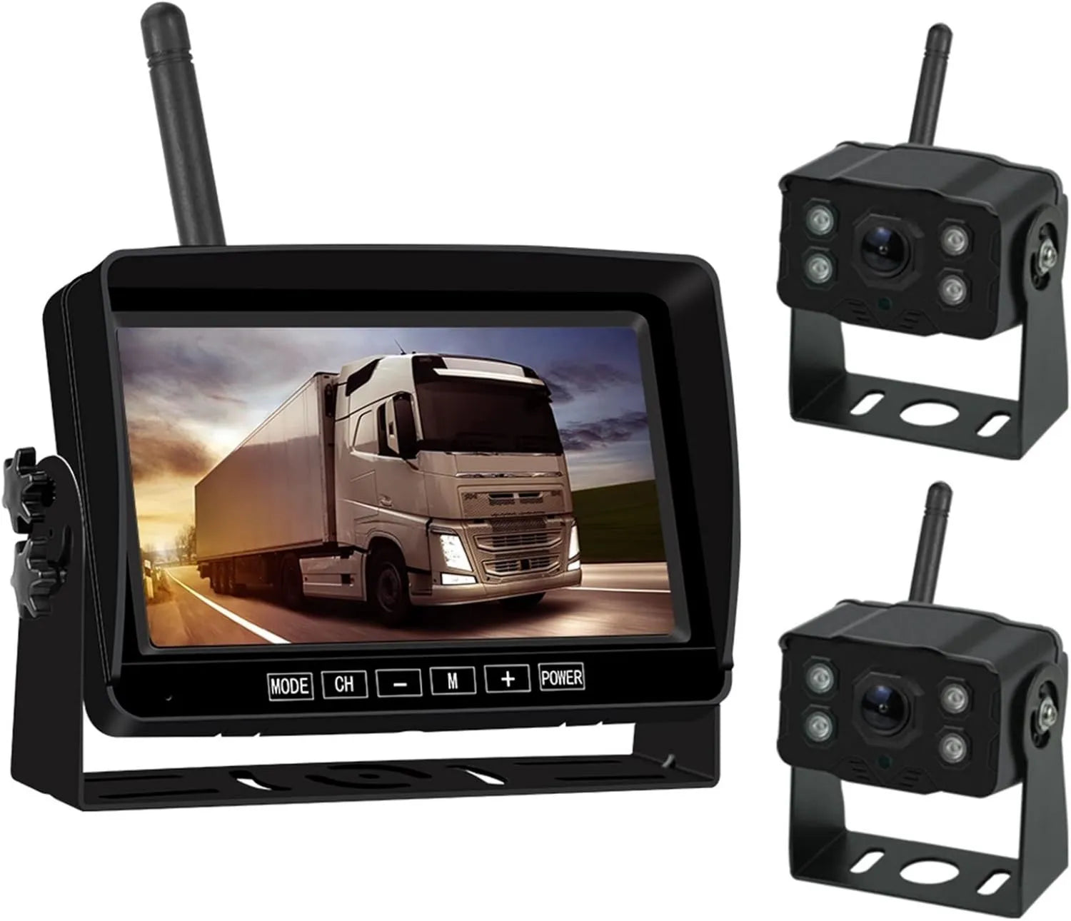 LLOOPK Monitor 2câmera, 7 polegadas carro sem fio monitor caminhão retrovisor Exibição Backview Câmera para RV Bus TV ecrã de exibição