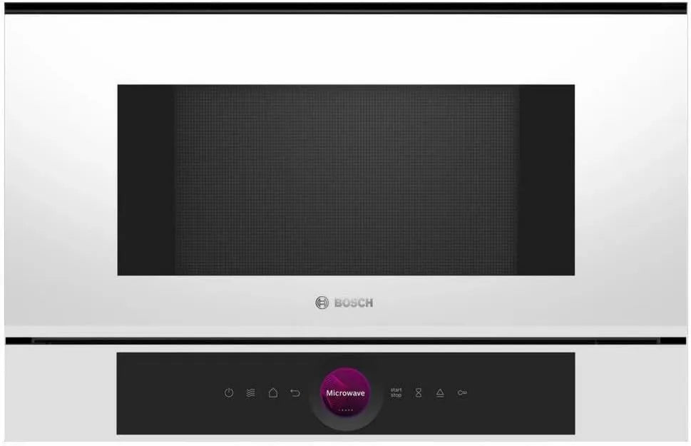 Bosch BFL7221W1 Microondas, 59 x 38 cm, toque, aço inoxidável, microondas, branco, TFT Touch ecrã, aço inoxidável, 8 Série, encastrado