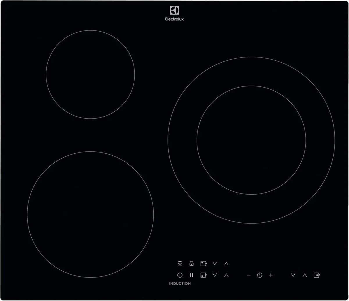 Electrolux LIT60336 Placa de indução, 60 cm, 3 lareiras, mesa de cozinha de indução, toque toque, temporizador, preto, função de ponte, aquecimento rápido