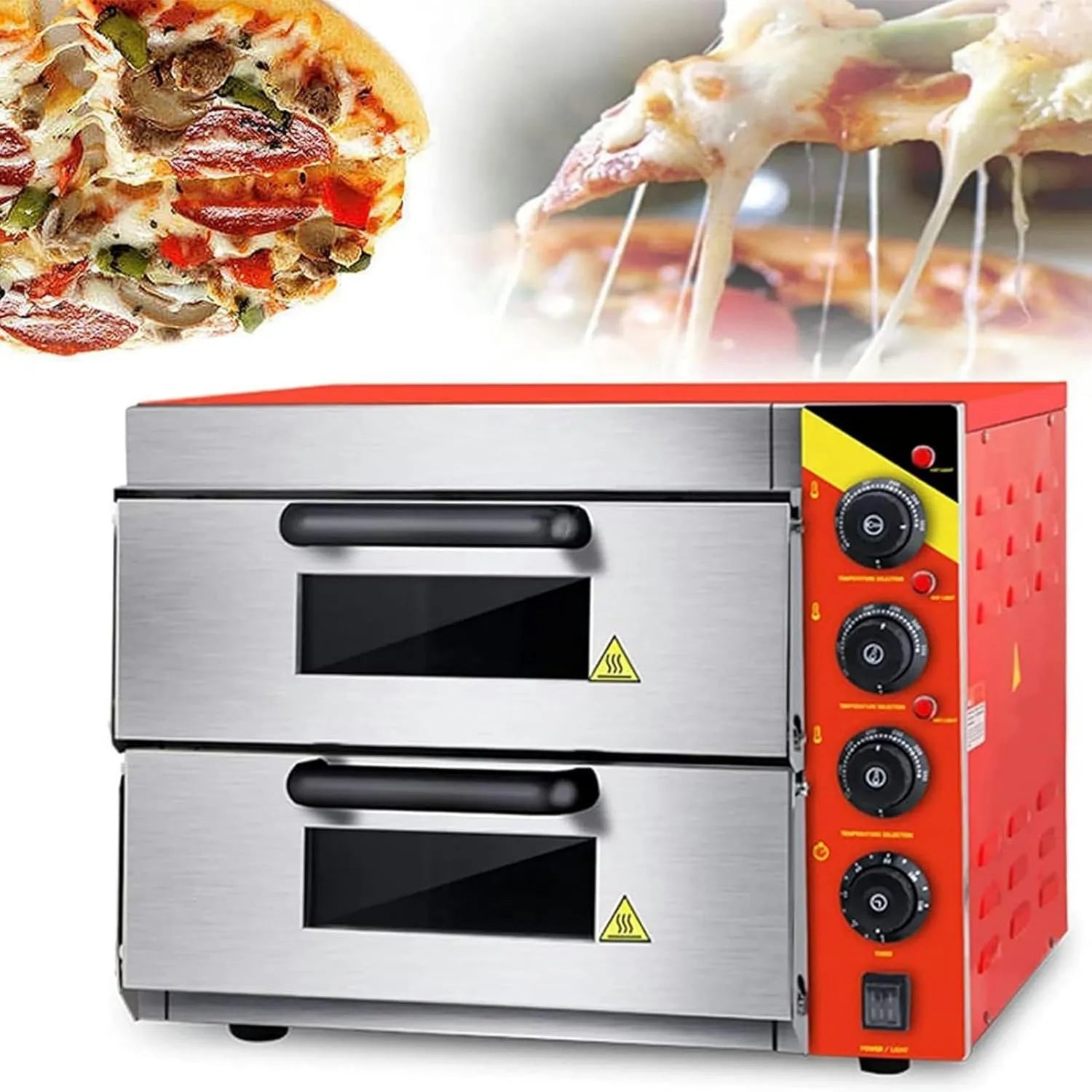 xSDAJSD Forno elétrico de pizza, 3000 W, 0 a 350 °C, temporizador, grelha, profissional, 2 zonas de temperatura, 120 min temporizador, para padaria