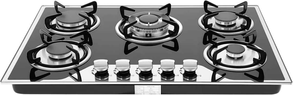 PINYELIN Cozinha com forno, 5 lareiras, encastrado, camping, fogão a gás 5 zonas, placa de gás, wok, sem baterias