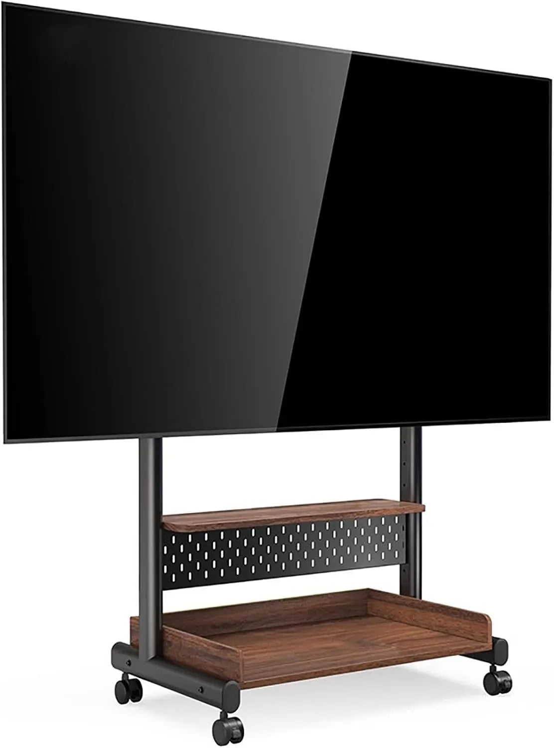Generic suporte de TV de 85 polegadas, rodas móveis, ecrã LCD, capacidade de carga ajustável em altura de 130 LB, com grande espaço de armazenamento em madeira