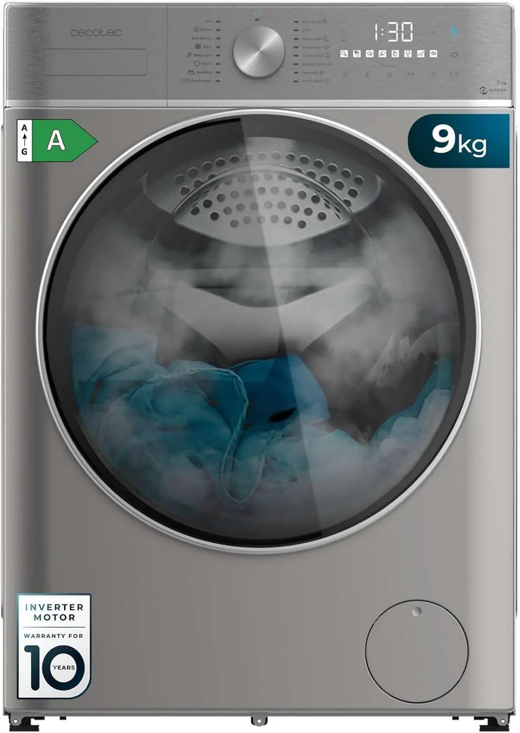 Cecotec Bolero DressCode 7150 Máquina de lavar roupa, 12 programas, 7 kg, classe energética A, travamento, inversor, vapor Max, 1400 tr, min, Drum Clean