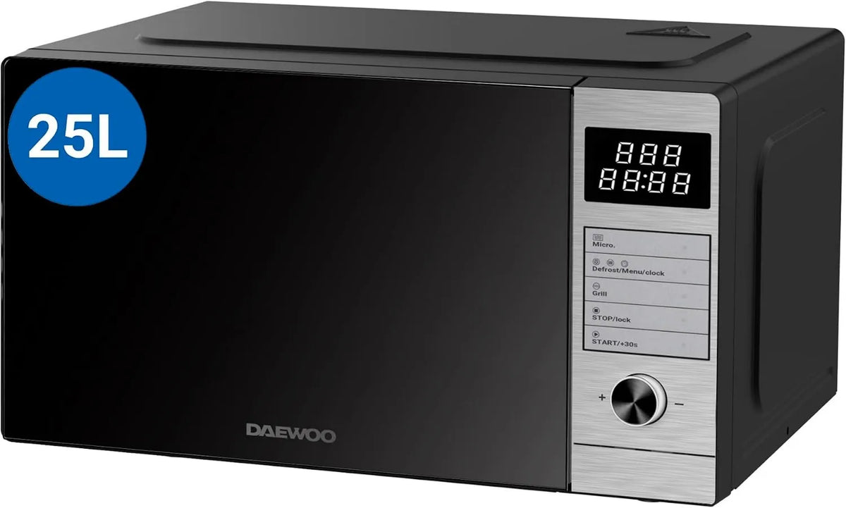 Microondas, 25 L, 850 W, 8 programas, Daewoo MD-FP251GS-EU, grelha, painel digital, aço inoxidável, 5 níveis