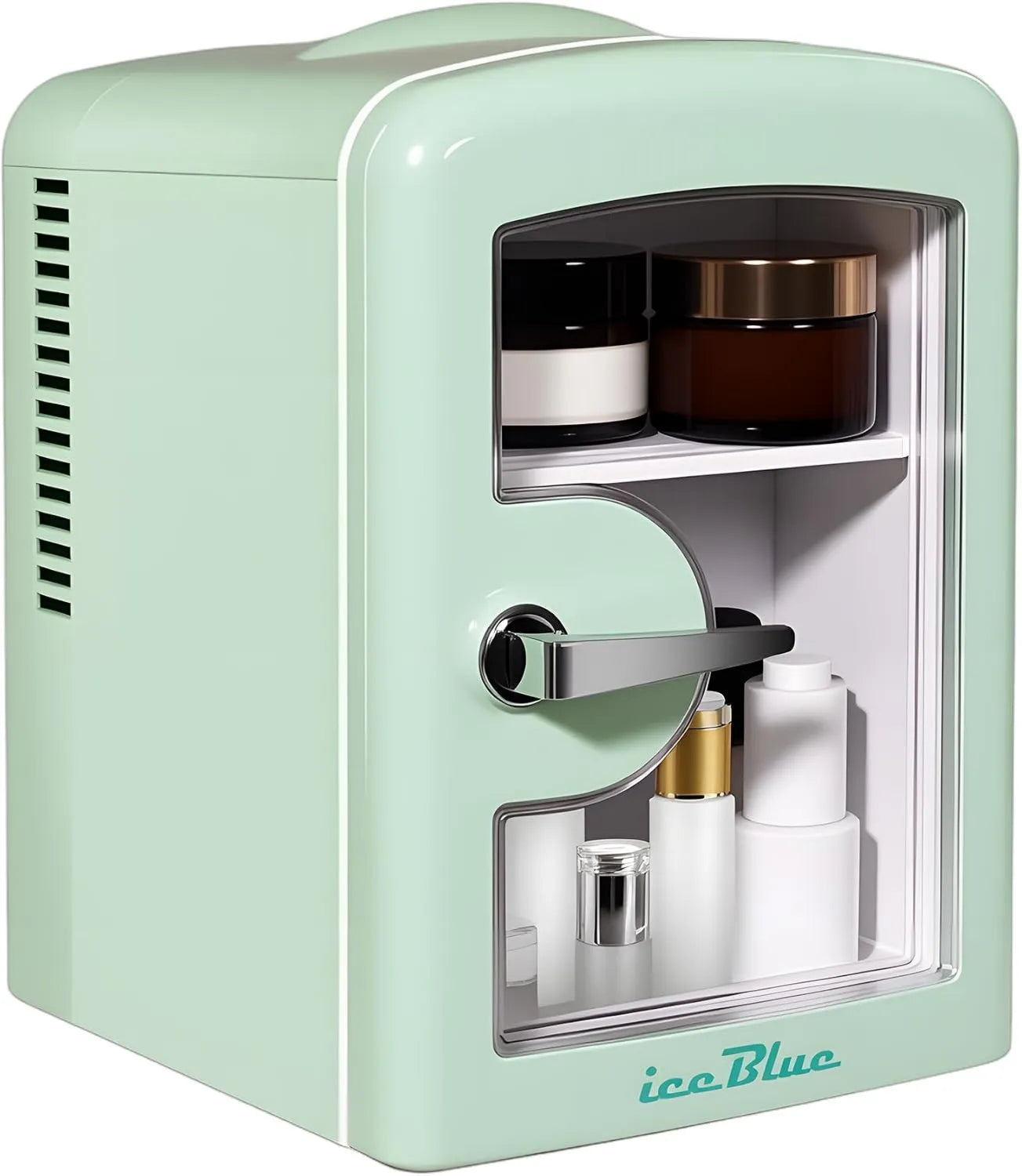 Frigorífico I, 4 L, verde, 4 latas, 6 latas, Iceblue Mini frigorífico com vitrine, para cuidados com a pele, para beleza e