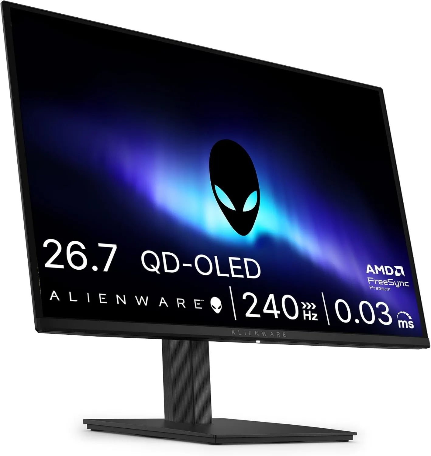 Alienware Monitorar AW2726DM DCI-P3, 0,03 ms, 240 Hz, configuração de jogos, HDR, OLED, HDMI, ecrã PC, HDR10, garantia de 3 anos, AMD FreeSync Premium, 99%