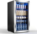 TRIUMPHKEY Frigorífico, 90 L, Prata, Capacidade de 128 latas, Bar e mesa, prateleiras ajustáveis para cerveja, vinho e refrigerantes, Design compacto para casa