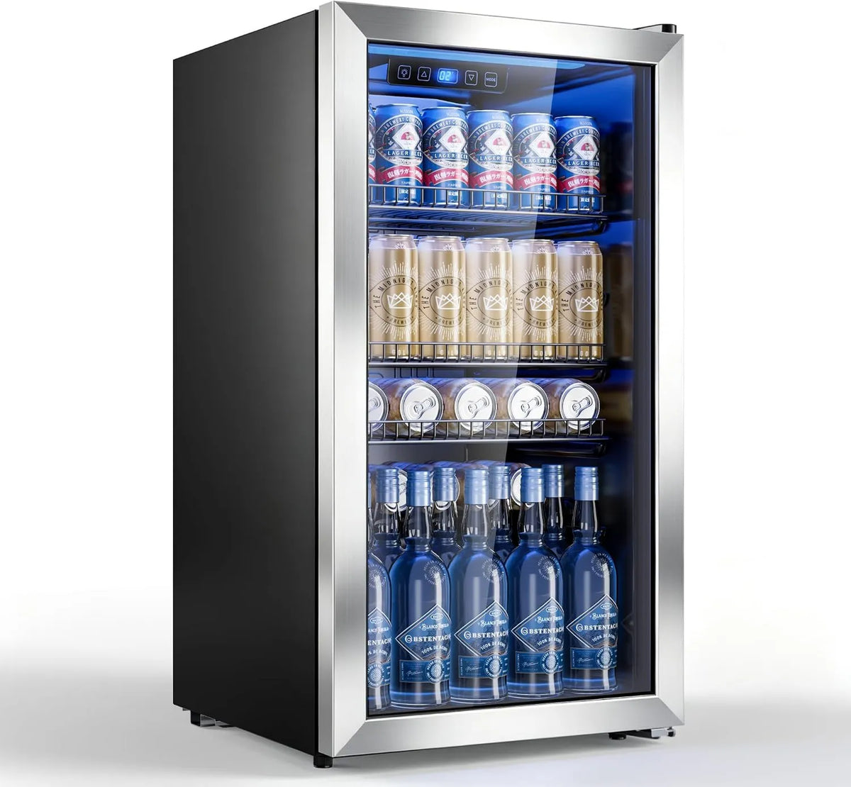 TRIUMPHKEY Frigorífico, 90 L, Prata, Capacidade de 128 latas, Bar e mesa, prateleiras ajustáveis para cerveja, vinho e refrigerantes, Design compacto para casa