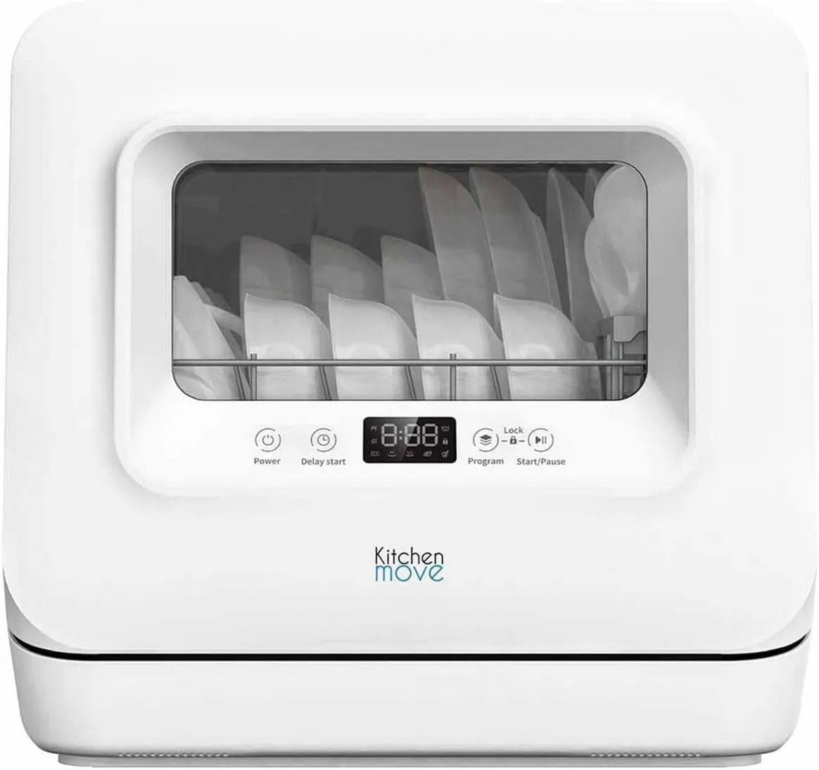 KITCHEN MOVE Máquina de lavar loiça, tanque grande, silencioso, mini silencioso compacto máquina de lavar loiça 3 talheres WASH CLEAN com tanque de água e ecrã LED
