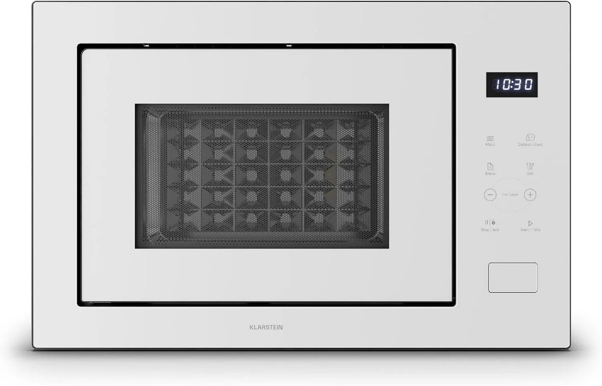 KLARSTEIN micro-ondas, 31, 5cm, 25 L, 850/1200 W, 8 programas, toque, encastrado, grelha, aço inoxidável, forno de microondas, branco, 1200W Grill