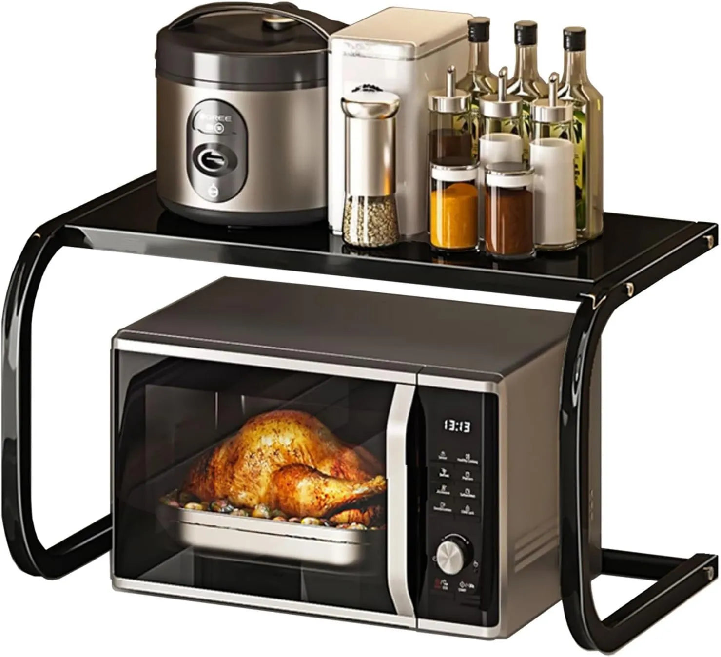 Generic Forno elétrico, aço inoxidável, preto, forno e muito mais, suporte multifunções de aço carbono com prateleira dupla de aço inoxidável
