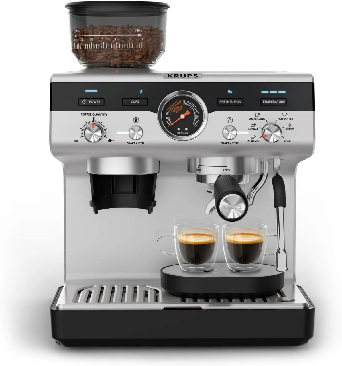 KRUPS 5 L, Máquina Expresso de Precisão com Moedor de Prata, 15 barras