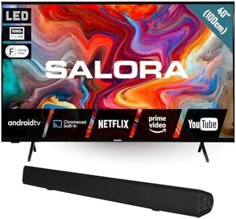 SALORA Smart TV SBO680, 40 polegadas, TV, HDR, HDMI, Wi-Fi, Bluetooth, Android OS, Full HD, 1 80W com caixa de baixo integrada, HDMI Arco, Home Pack