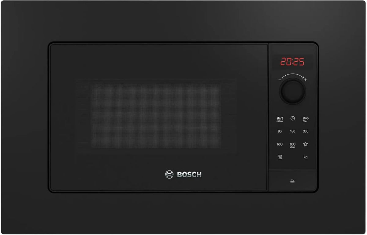 Bosch BFL623MB4 Microondas, 38,2 x 59,5 cm, encastrado, micro-ondas, preto, ecrã LED, Série 2, Assistência de Limpeza, AutoPilot, ecrã vermelho