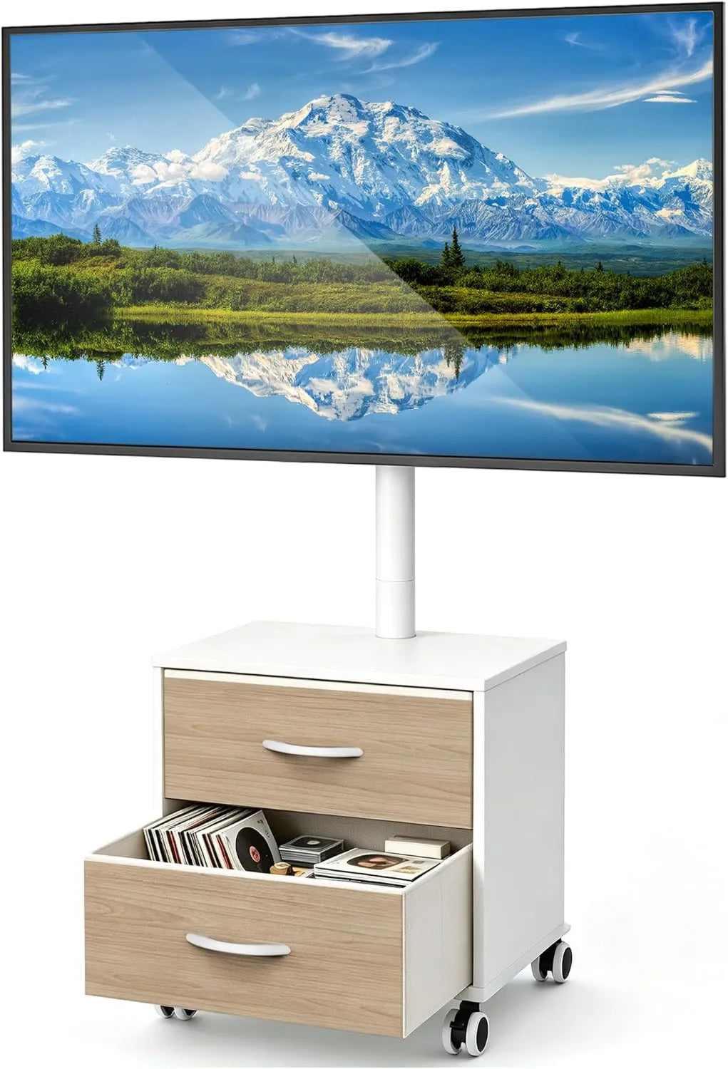 5Rcom suporte de TV, 60 polegadas, 400 x 400 mm, rodas móveis, OLED, ecrã LCD, altura ajustável com suporte de até 40 kg