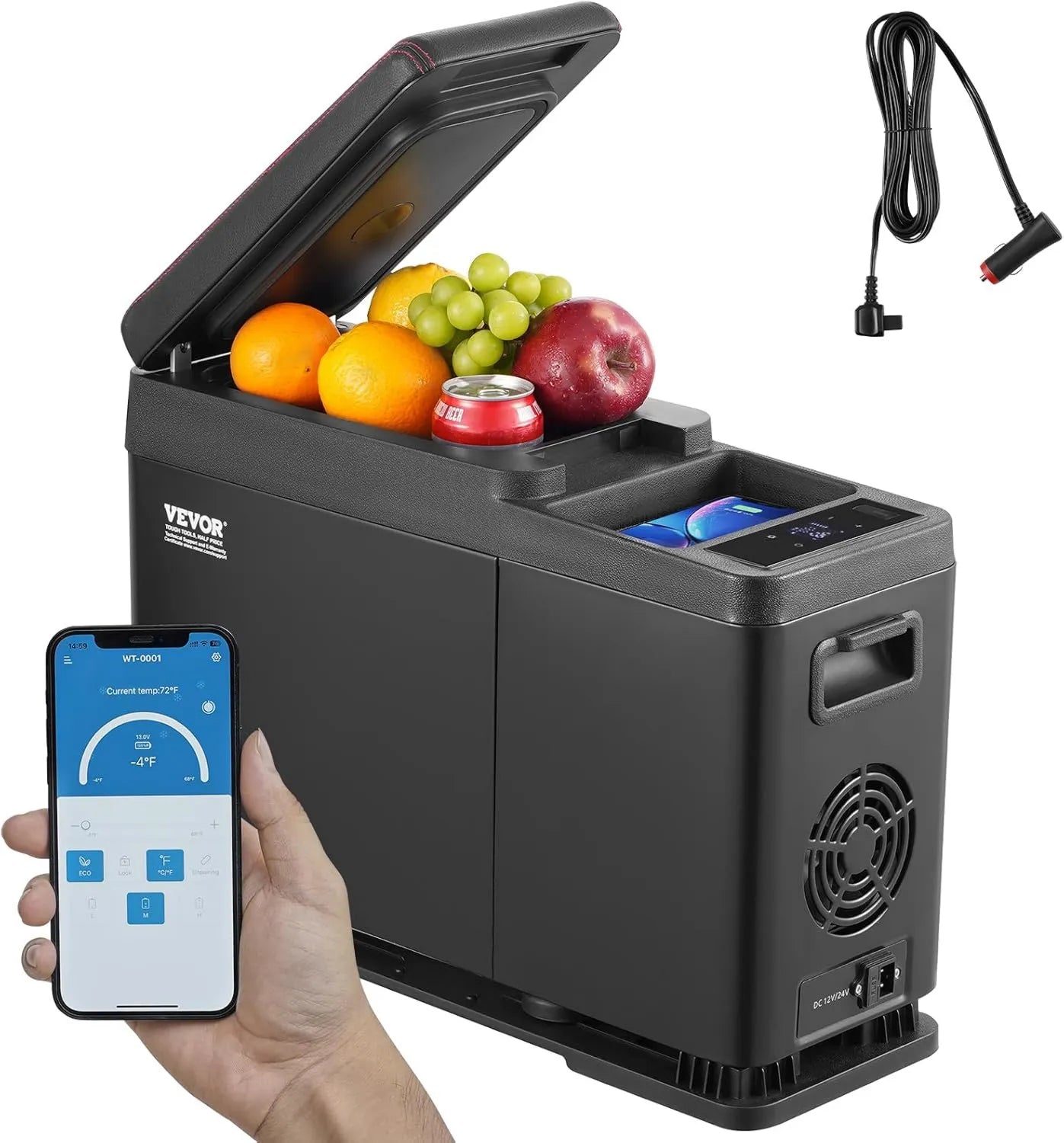 Frigorífico VEVOR, 8 L, -20 a 20 °C, 24 V, móvel, camping, Gelo de uma única zona, Minifresco de carro apoio 12, 20 °C a 20 °C ajustável