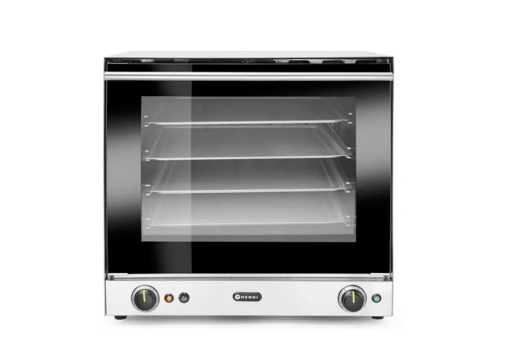 Forno elétrico H90S, 2670 W, 50 a 300 °C, 230 V, profissional, aço inoxidável, 595x595x, 570mm, 2 ventiladores, 4 placas de alumínio, HENDI Quatro