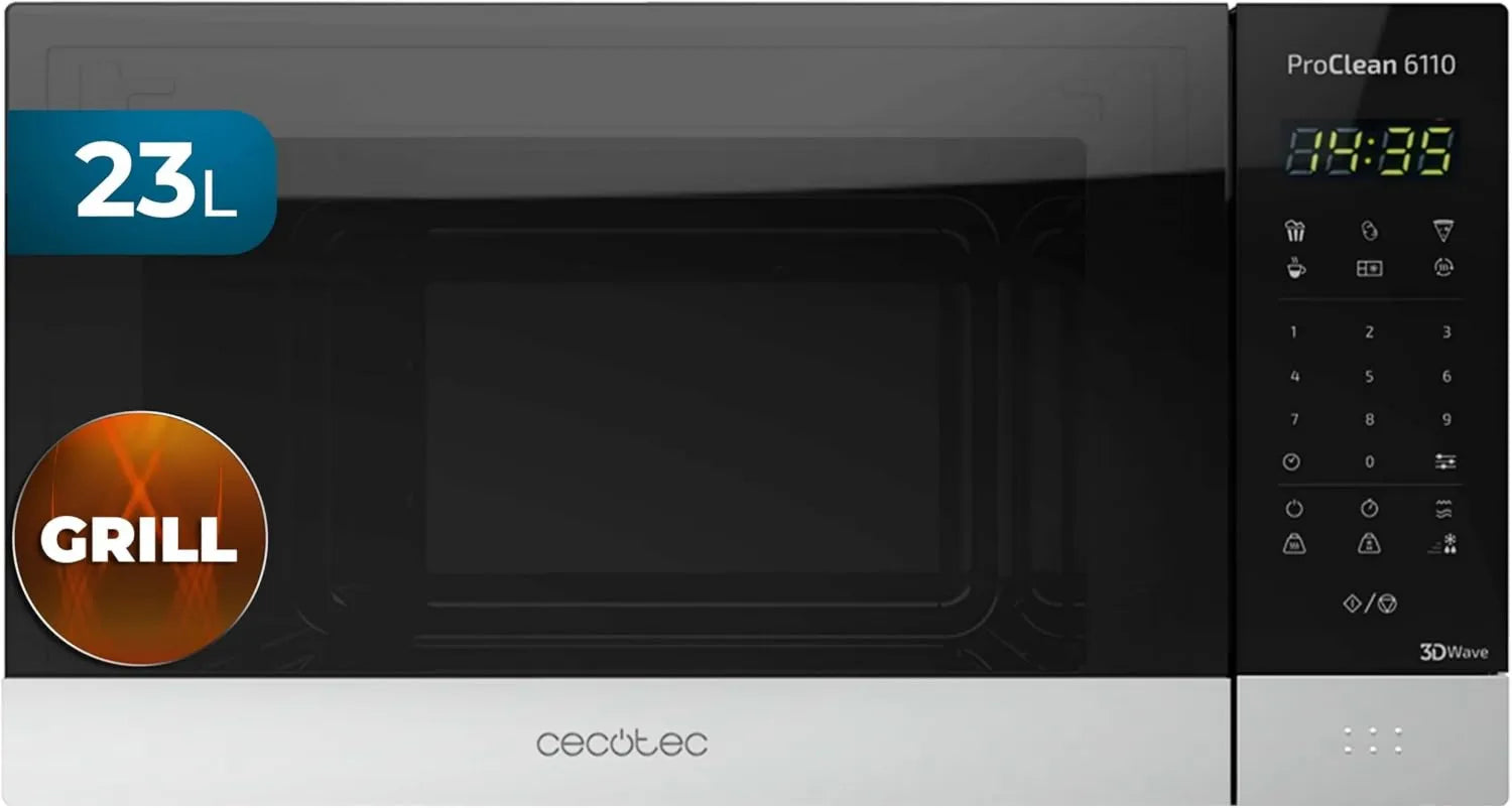 Cecotec 3DWave Ready2Clean micro-ondas, 23 L, 1280 W, 8 programas, grelha, descongelamento, microondas, Até 100 min, LED ecrã, 1280W Combinado