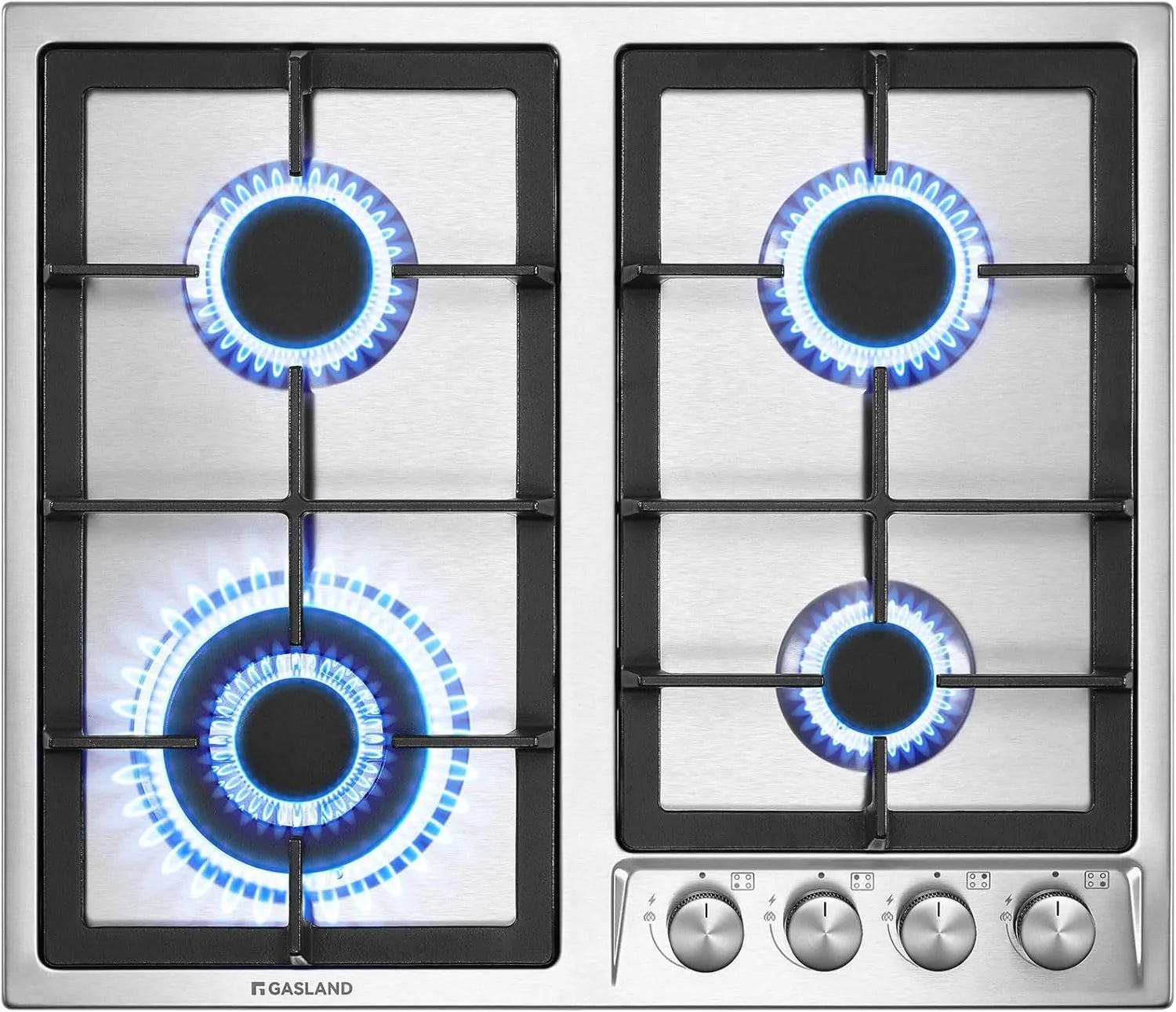 Utensílios de cozinha com forno, 60 cm, 4 lareiras, 8000 W, GASLAND GH60SF, encastrado, aço inoxidável, compatível com GPL, gás natural, 4 zonas, 8000W de potência