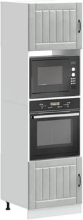Kaloriko Microondas, 60 x 57 x 207 cm, em recesso, cinza, Conjunto de 2 armários para fogão, cinza concreto, com pernas ajustáveis, compacto