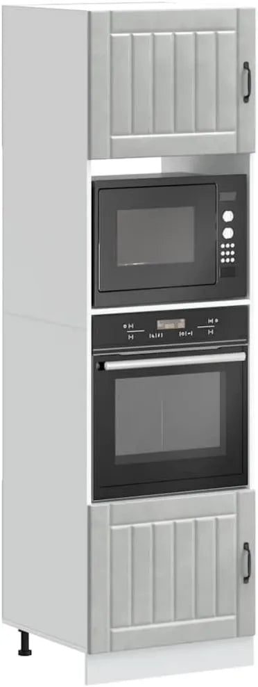 Kaloriko Microondas, 60 x 57 x 207 cm, em recesso, cinza, Conjunto de 2 armários para fogão, cinza concreto, com pernas ajustáveis, compacto