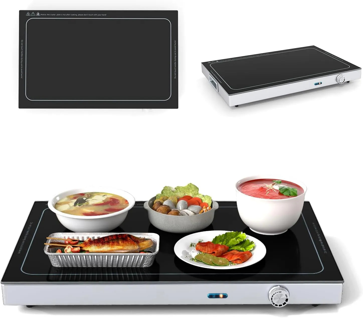 Produto Temperatura de aquecimento do painel ajustável Max 120°C, aquecedor SOARS elétrico plano 300 W, bandeja 56, 5 x 37 CM, com alça escondida, superfície