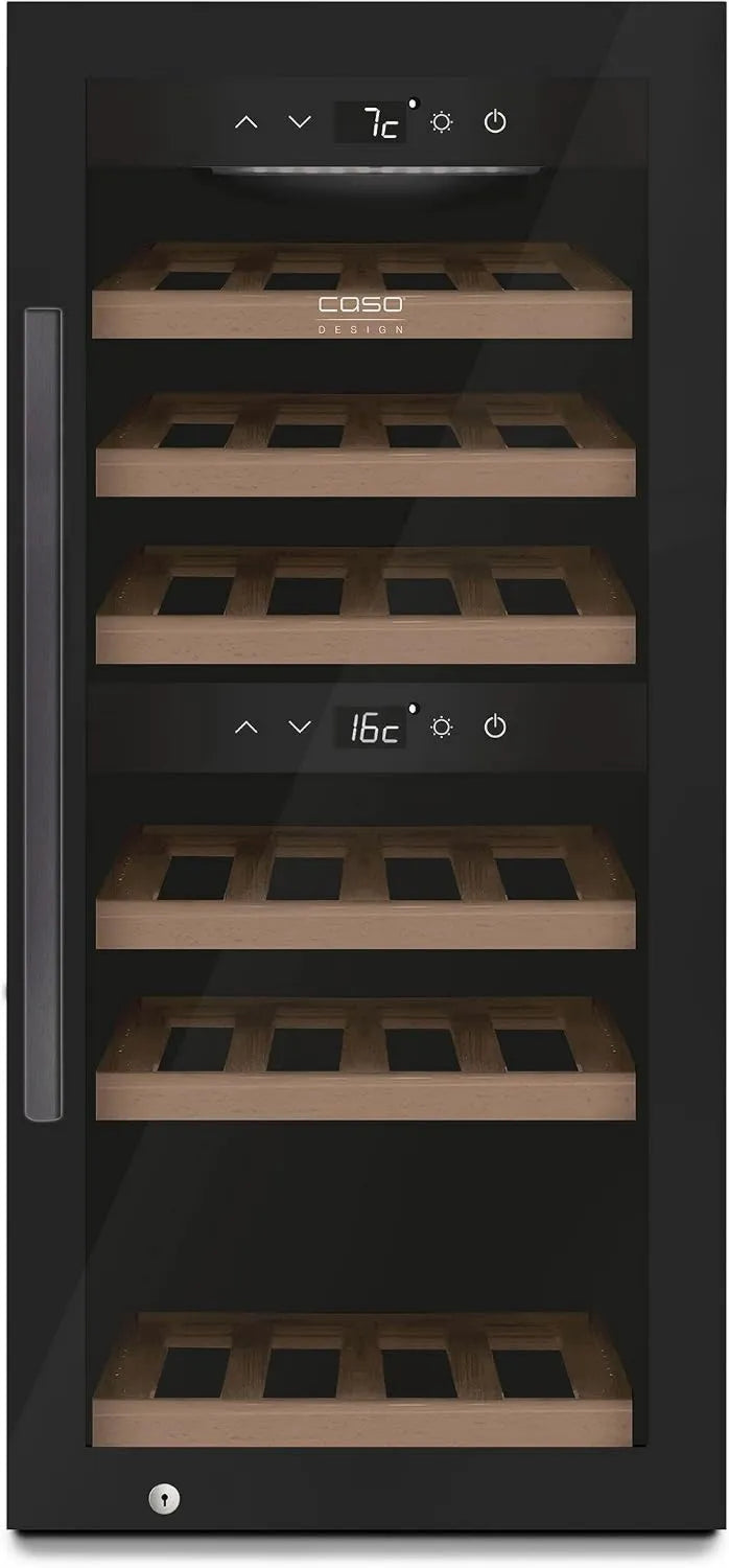 Caso WineExclusivo 24 Smart Electric Wine Celar, 24 garrafas, 5 a 20 °C, 2 zonas de temperatura, Wi-Fi, iluminação LED, branco