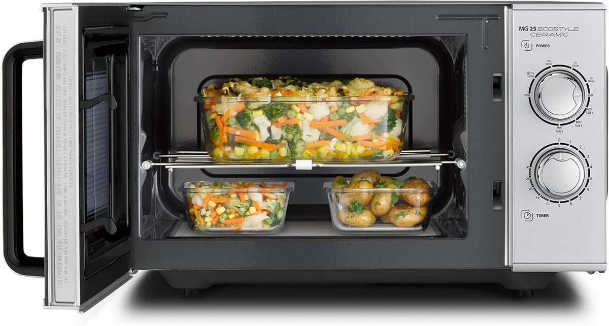 2-em-1 Caso micro-ondas, 25 L, 1000 W, temporizador, grelha, microondas, MG 25 Ecostyle Ceramic, temporizador até 30 min, grande formato