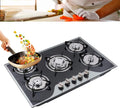 Esyogen Cozinha com forno, 5 lareiras, placa de gás de GPL/GN, placa de gás com 8 mm de vidro temperado e moldura de esmalte