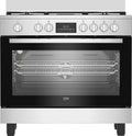Beko BGM11226Ex Fogão com forno, 90 x 60 cm, 111 L, 5 lareiras, classe energética A, toque, grelha, ferro fundido, aço inoxidável, preto, aço inoxidável, controlo