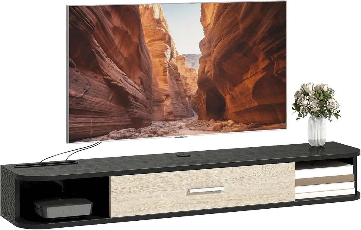 HOMCOM 50' armário de TV, decoração da sala, preto, 2 prateleiras abertas, móvel de TV, armário de TV, porta Rabattable, Passe a cabo, Quarto