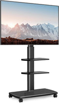 FITUEYES 70' armário de TV, 600x400 MM, rodas móveis, preto, 6 pés suporte de TV ajustável em altura Pivotando 60° a 40 KG- Max VESA