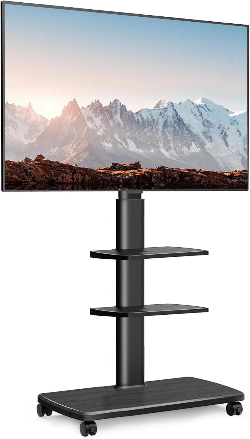 FITUEYES 70' armário de TV, 600x400 MM, rodas móveis, preto, 6 pés suporte de TV ajustável em altura Pivotando 60° a 40 KG- Max VESA