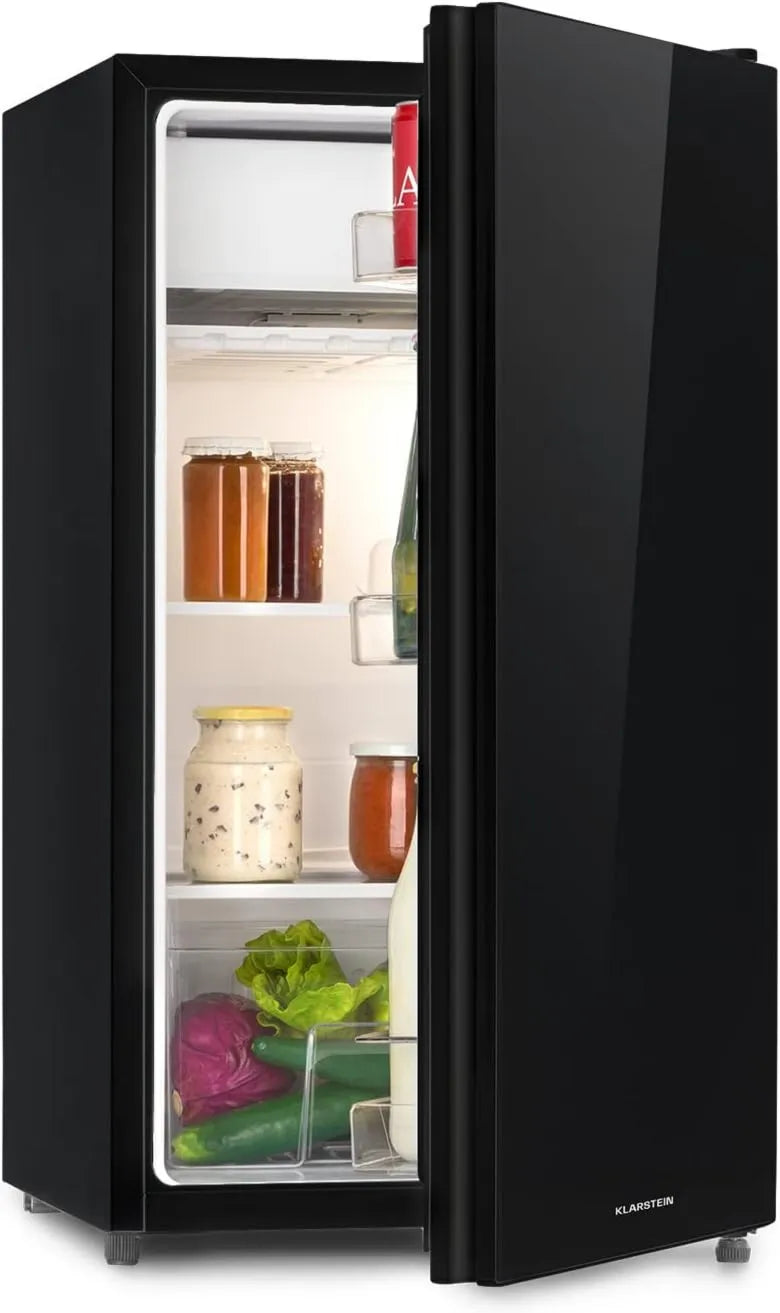 KLARSTEIN Frigorífico, 91 L, preto, 7 níveis de regulação de temperatura, 110 kWh, ano, 91L, iluminação interior, olhar moderno, bandeja de ovo