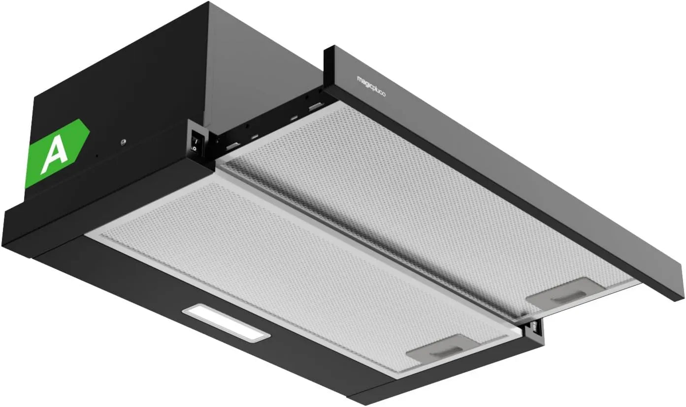 magicplux exaustor, 60 cm, 370 m3/h, 65 dB, classe energética A, capa de cozinha, iluminação LED, preto, 2 velocidades, extração e reciclagem, Filtragem