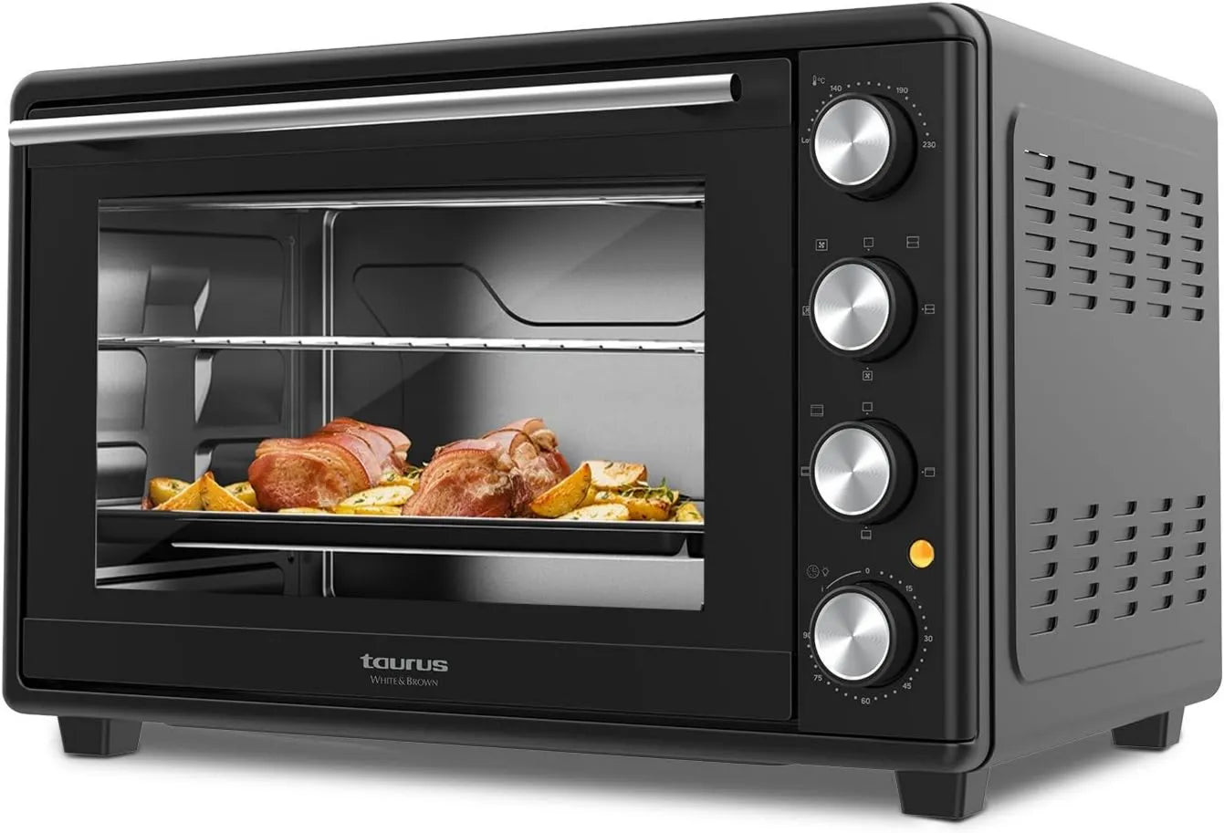 TAURUS Forno elétrico, 45 L, 2000 W, temporizador, preto, 15 modos de cozedura, Timer 90 Min, 2000W, Capacidade 45L, Acessórios Rotisserie, Sistema Stay