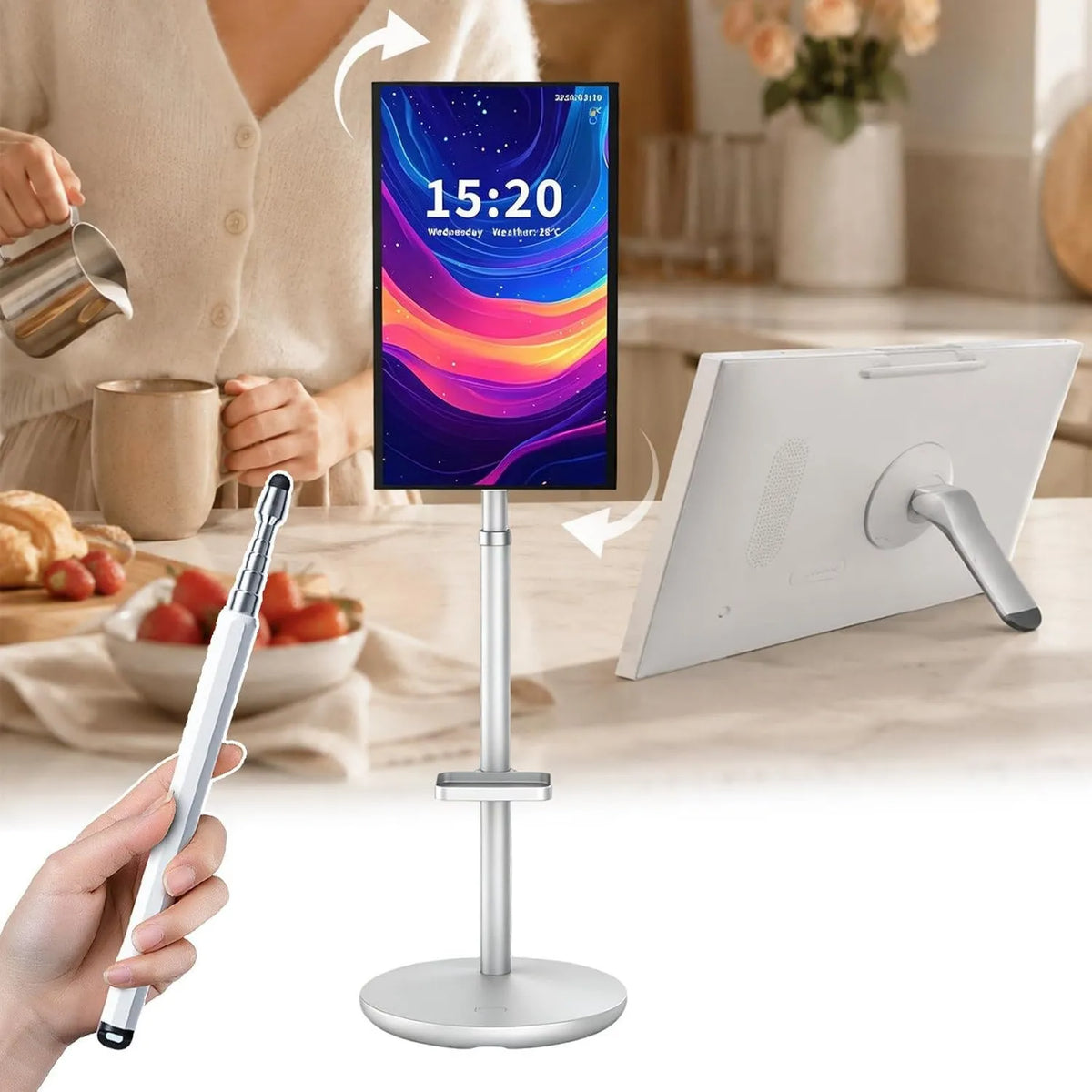 agreilduite Smart TV, 24 polegadas, TV, portátil, touch, 27', fitness, chamadas, suporte de rolamento ajustável, piso ou mesa, uma ecrã para vários quartos