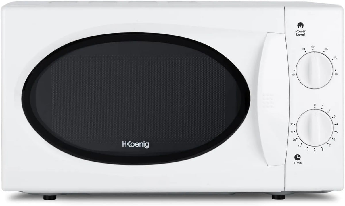 H.Koenig Microondas VIO6 30min, 24, 5cm, 20L, 700W, temporizador, descongelamento, forno de microondas, branco, poderoso 700W, multifunções 5 níveis de calor e