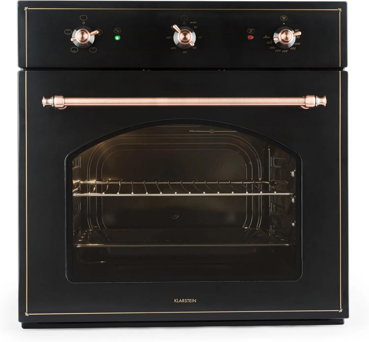 KLARSTEIN Forno elétrico, 55 L, 3 programas, classe E, encastrado, temporizador, aço inoxidável, preto, 3 funções, design Vintage
