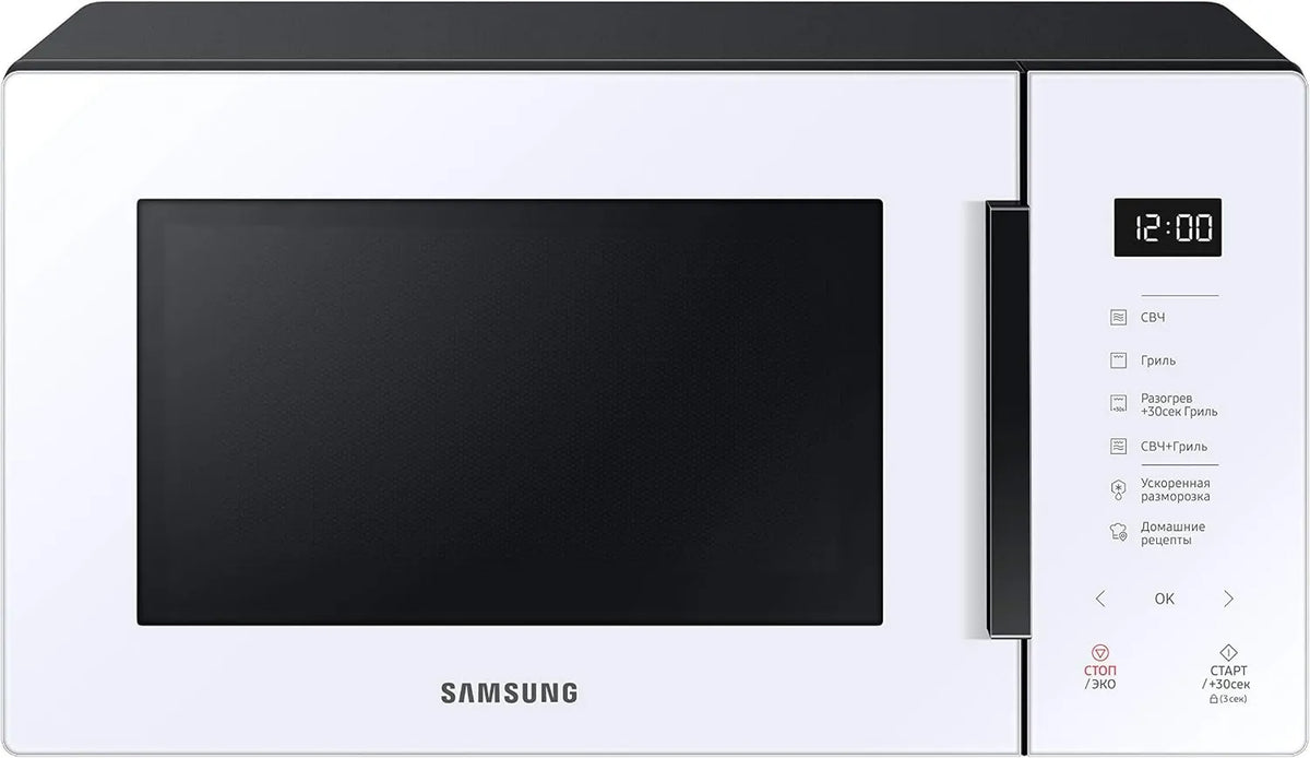 Samsung MG23T5018AW Microondas, 23 L, 1100 W, forno de microondas, cozinha branca, automática e Sobremesa Home, design de vidro