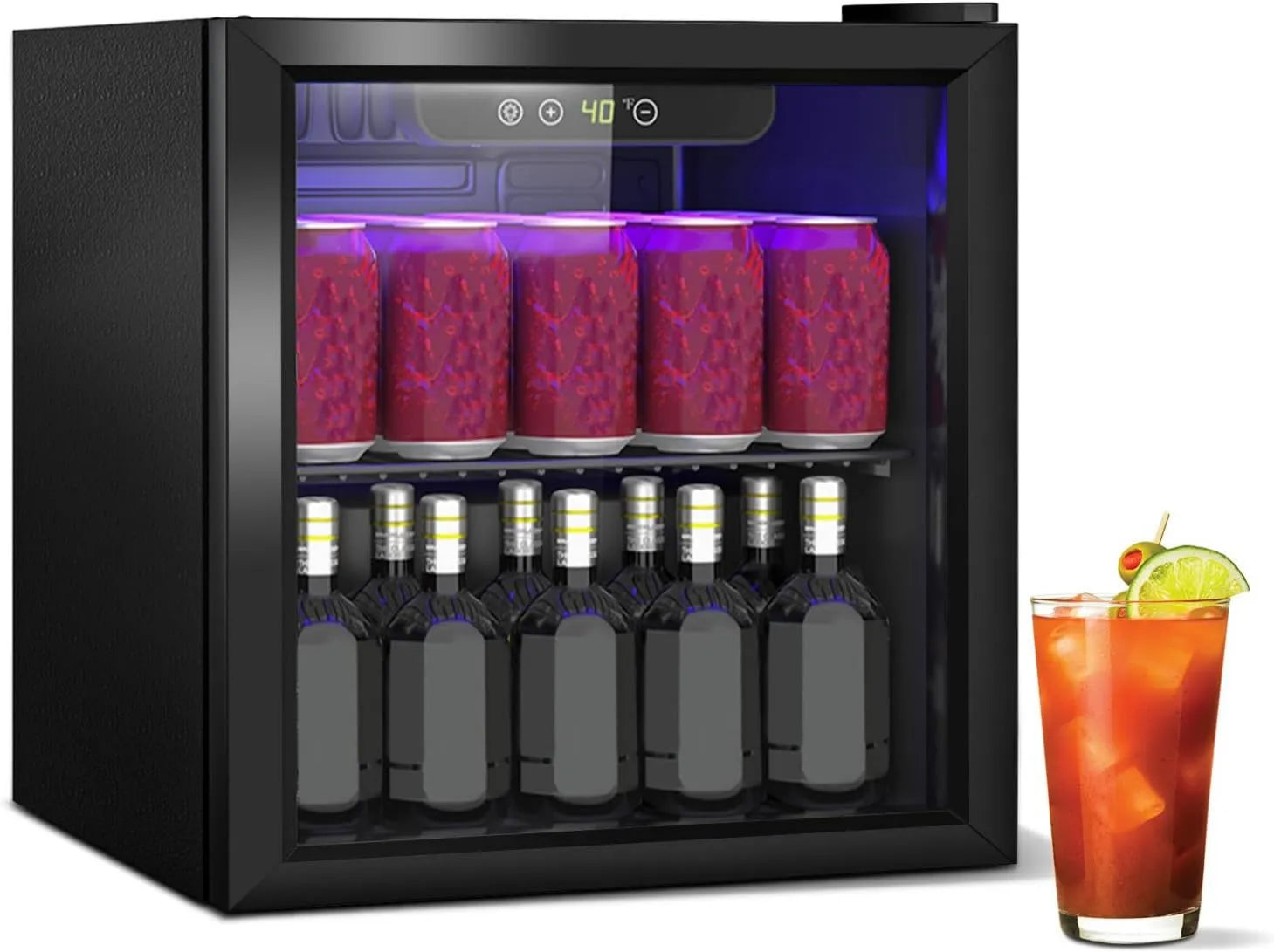 DollarDash Frigorífico 40l, 60, 40 L, removível, frigorífico de bebidas, 60 latas Mini-frigorífico com porta transparente para limonada de cerveja ou