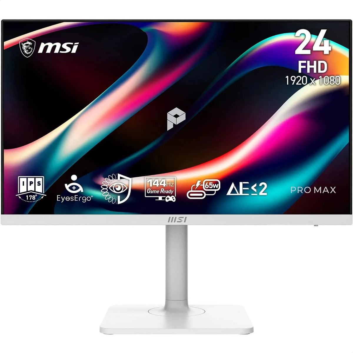 MSI Dalle IPS 1920x1080, Pro Max Professional ecrã 23,8' FHD, 144 Hz, 1ms 241PHW E14, DisplayPort, VESA, HDMI, USB-C, FreeSync