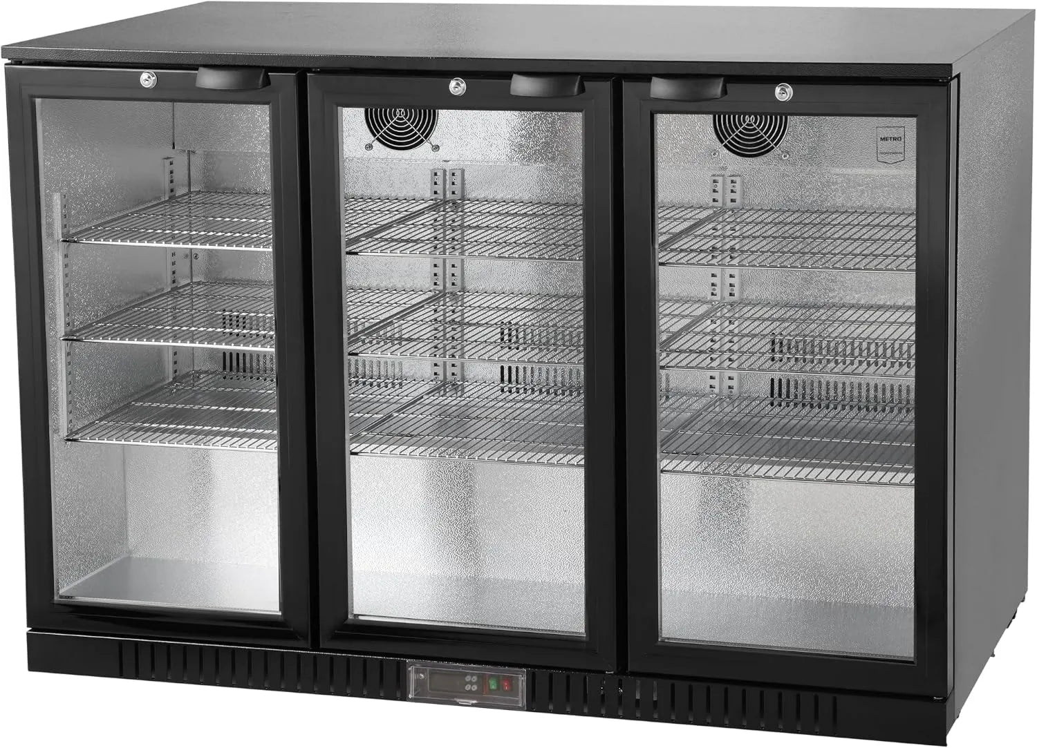 modelo GBC3003, METRO Professional Barra traseira 3 portas GBC3003, 5 cm, 308 L, 160 W, 135 x 53 x 86, alumínio, vidro, ventilado a frio, com fechadura