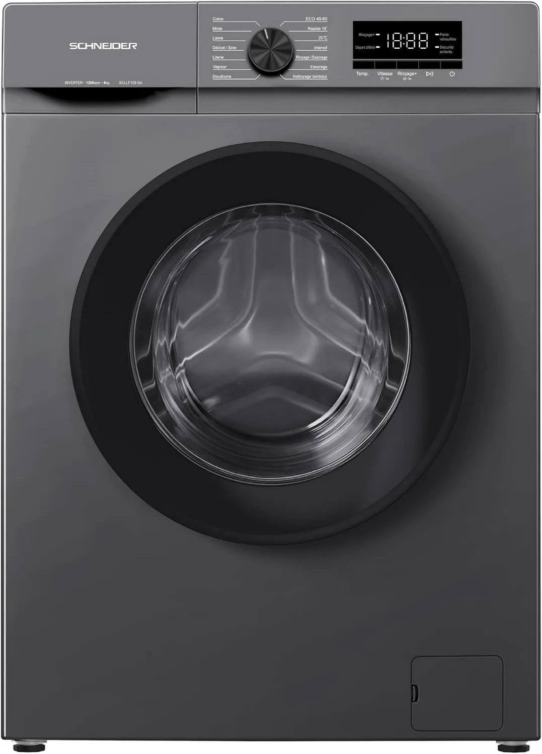 Máquina de lavar roupa, 8 kg, Schneider SCLLF128-SA, prata, Schneider SCLLF128-SA - Máquina de lavar roupa frontal 8 kg de prata