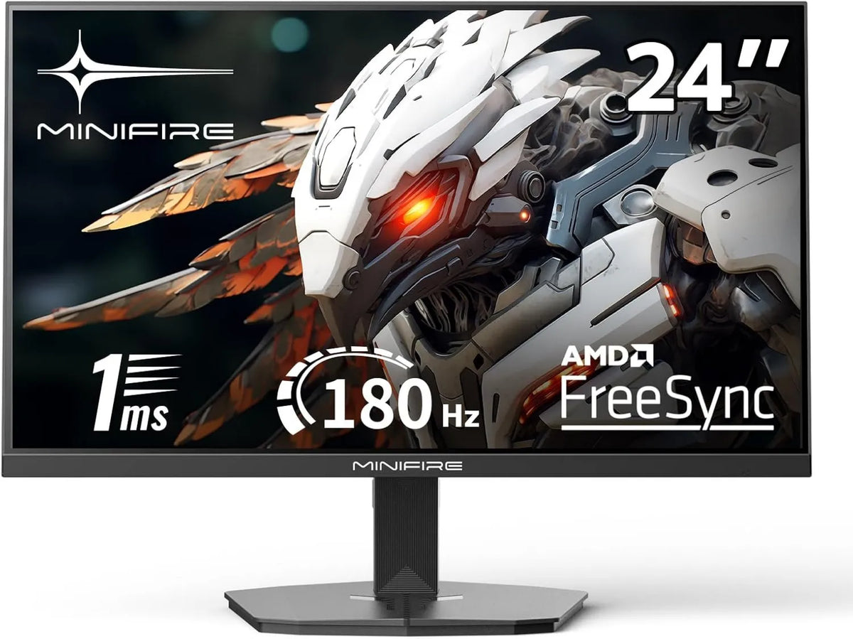 300Nits modelo, MFG24F4L, 180 Hz, Minifire Gaming Screen 24 polegadas, 1ms, 1920 x 1080, HDMI 1.4 & DP 1.2, sRGB 110%, Full HD, ecrã sem moldura, Adpitive