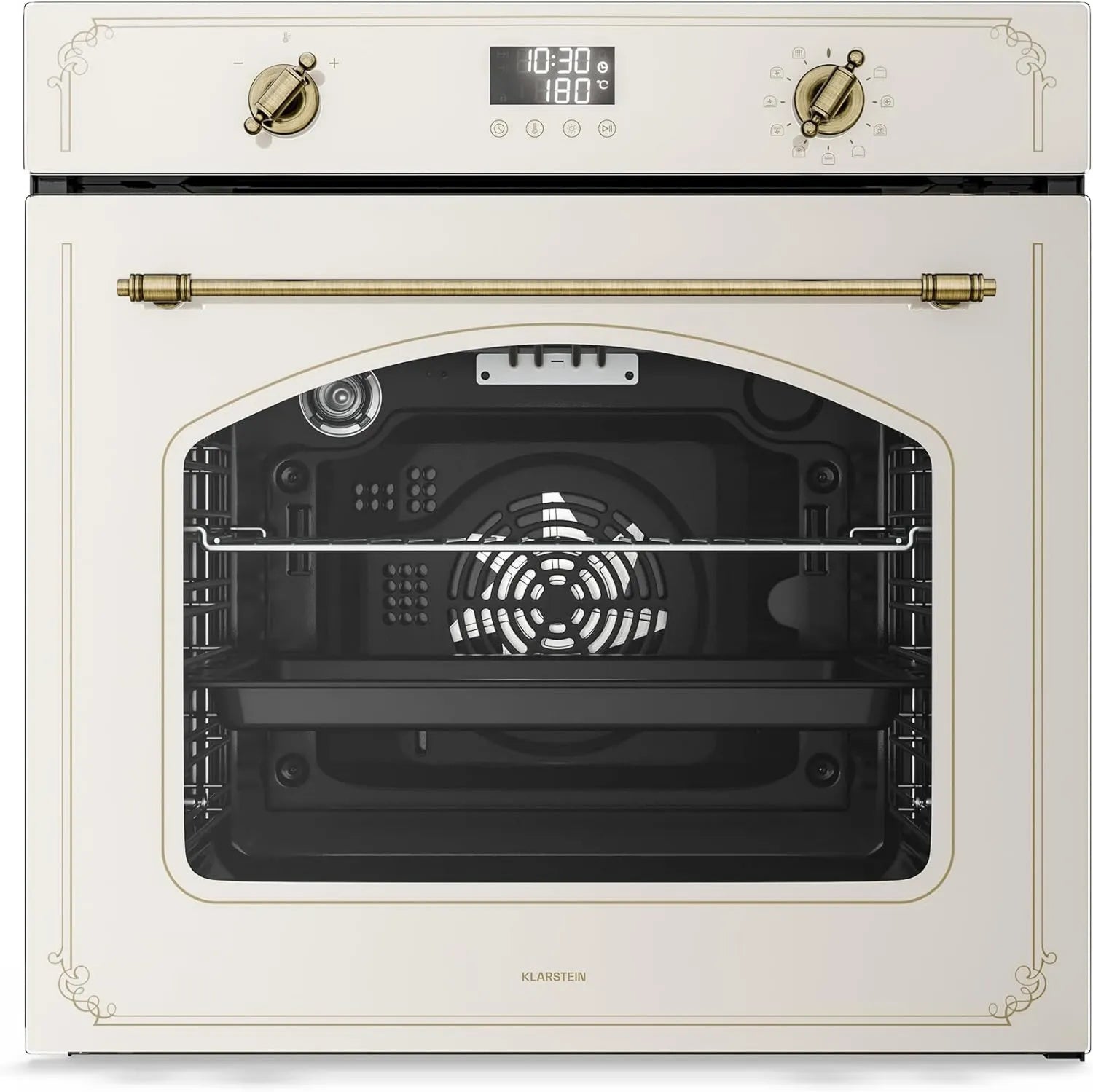KLARSTEIN Forno elétrico, 60cm, 76L, classe energética A, encastrado, 11 Modos, limpeza de pirolise, projeto Retro, controlo de botões, Creme